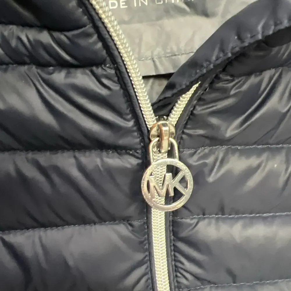 Michael Kors Packable Down Puffer Vest Blue Full Zip Goose Down Womens Sz Small